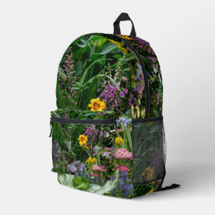 Levendig Bloemenpatroon Voor Een Zomer Tuin Achter Bedrukte Rugzak