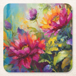  levendig bloemenschilderij vierkante kartonnen onderzetter