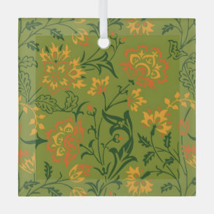 Levendig Bloemmotief: Gele en Oranje Bloemen Glas Ornament