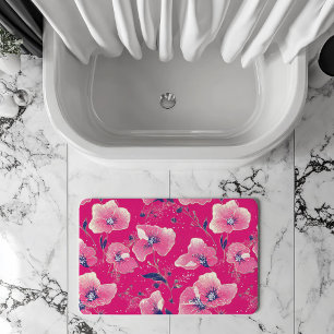 Levendig Bloemmotief in Roze, Wit & Koningsblauw Badmat