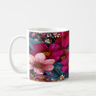 Levendig Bloemmotief met Barst Koffiemok