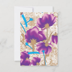 Levendig bloemmotief met paarse en blauwe f bedankkaart
