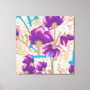 Levendig bloemmotief met paarse en blauwe f canvas afdruk