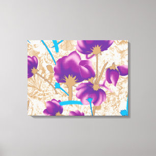 Levendig bloemmotief met paarse en blauwe f canvas afdruk