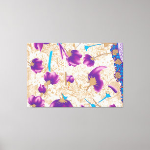 Levendig bloemmotief met paarse en blauwe f canvas afdruk