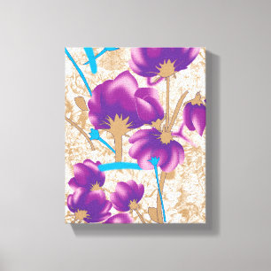 Levendig bloemmotief met paarse en blauwe f canvas afdruk