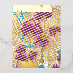 Levendig bloemmotief met paarse en blauwe f folie feestdagen briefkaart