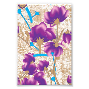 Levendig bloemmotief met paarse en blauwe f foto afdruk
