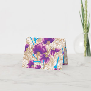 Levendig bloemmotief met paarse en blauwe f kaart