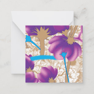 Levendig bloemmotief met paarse en blauwe f notitiekaartje
