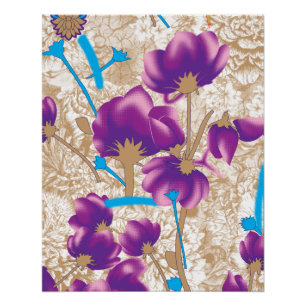 Levendig bloemmotief met paarse en blauwe f perfect poster