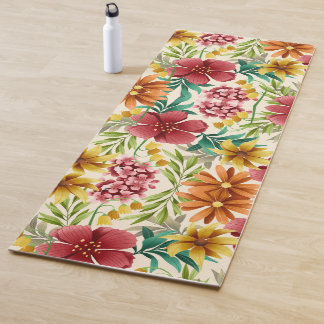 Levendig bloemmotief met rood yogamat