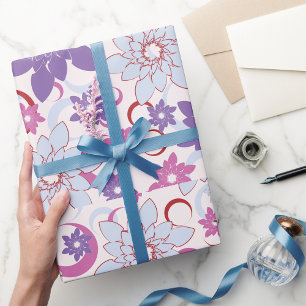 Levendig bloemmotief Paarse roze blauwe bloemen Cadeaupapier