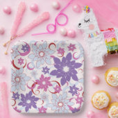 Levendig bloemmotief Paarse roze blauwe bloemen Papieren Bordje (Feest)