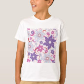 Levendig bloemmotief Paarse roze blauwe bloemen T-shirt (Voorkant)
