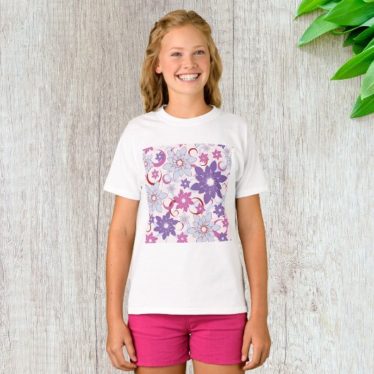 Levendig bloemmotief Paarse roze blauwe bloemen T-shirt