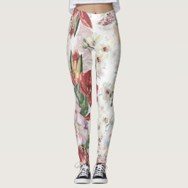 Levendig bloempatroon Bourgogne en schattig kant Leggings