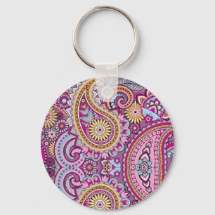 Levendig Boho Paisley Bloemmotief Kleurrijke Kun Sleutelhanger