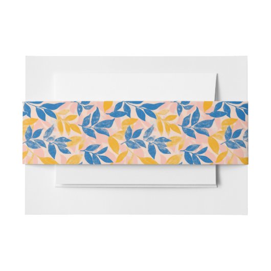 Levendig botanisch houtblok Blauw en Geel blad Uitnodigingen Wikkel (Voorkant Voorbeeld)