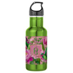 Levendig Botanisch Kolibrie Monogram Waterfles
