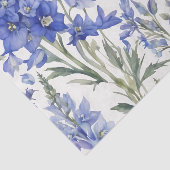 Levendig Delphinium Waterverf Patroon in Vet Blauw Tissuepapier (Detail)