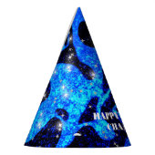 Levendig en kosmisch blauw sprankelend glitter feesthoedjes (Links)