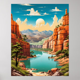 Levendig en Retro Grand Canyon Art Poster