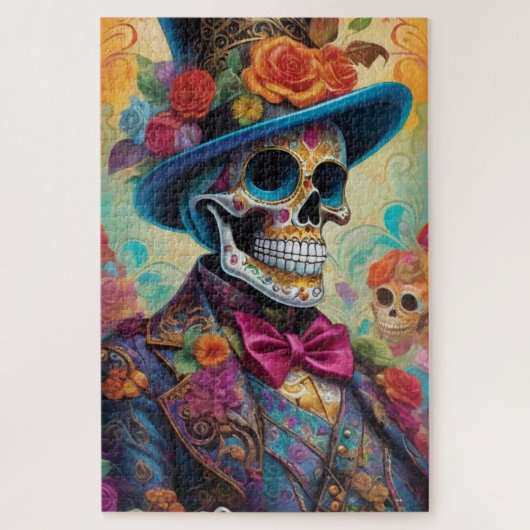 Levendig feest: Sugar Skull Dapper Skelet Legpuzzel (Verticaal)