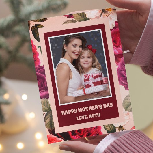 Levendig | Fijne Moederdag Roze Rozen Foto Kaart