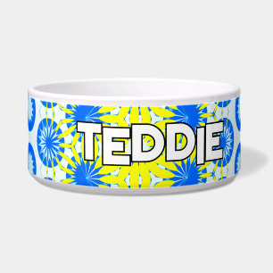 Levendig Floral Blauw Geel Huisdier Voerbakje