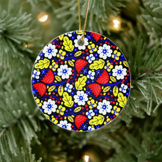 Levendig Floral Retro Keramisch Ornament (Boom)