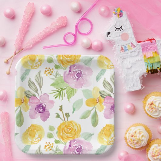 Levendig Fun Waterverf Bloementuin Bloementuin Gir Papieren Bordje (Feest)