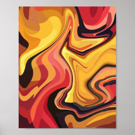 Levendig geel, sinaasappel en rood Abstract Flow Poster