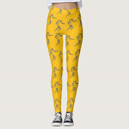 Levendig Geel Sinaasappel Vrouwen Rugby Pattern Leggings (Voorkant)