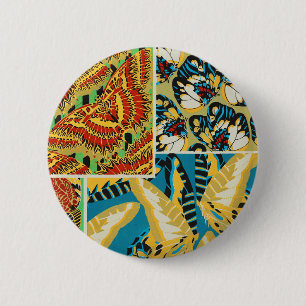 Levendig Geel & Teal Art Deco Vlinder Kunst Ronde Button 5,7 Cm
