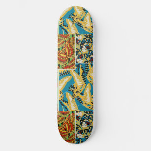 Levendig Geel & Teal Art Deco Vlinder Kunst Skateboard