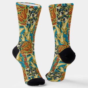 Levendig Geel & Teal Art Deco Vlinder Kunst Sokken