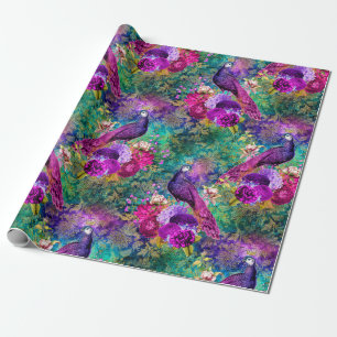 Levendig geïllustreerd pauwenpatroon cadeaupapier