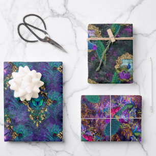 Levendig Geïllustreerd Pauwpatroon Inpakpapier Vel