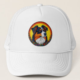 Levendig geïllustreerd portret van een hond trucker pet