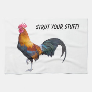 Levendig gekleurde haan "strutting it's stuff" theedoek