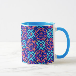 Levendig geometrisch bloemenpatroon mok