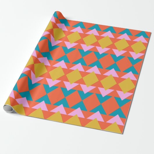 Levendig geometrisch patroon Modern Oranje blauw Cadeaupapier (Uitgerold)