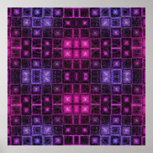 Levendig Geometrisch Patroon Neon Paars Roze Kubus Poster