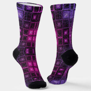 Levendig Geometrisch Patroon Neon Paars Roze Kubus Sokken