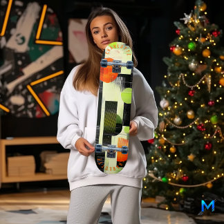 Levendig geometrisch skateboard met Sinaasappel en