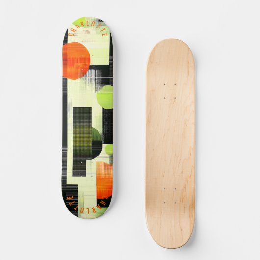 Levendig geometrisch skateboard met Sinaasappel en (Voorkant)