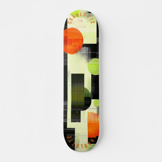 Levendig geometrisch skateboard met Sinaasappel en (Voorkant)