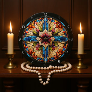 Levendig Glas in lood Bloemenkruis Grote Klok