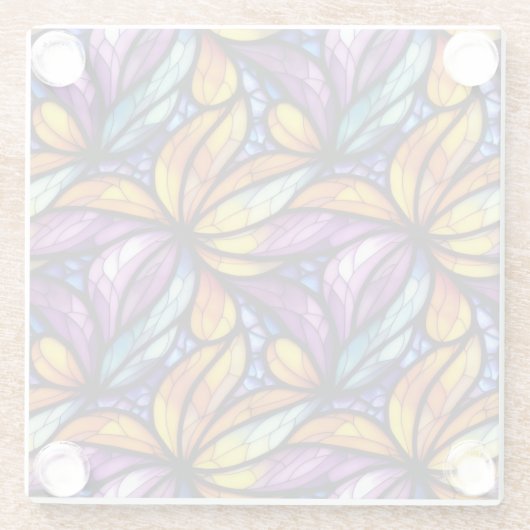 Levendig Glas in lood Floral: kleurrijk design Glazen Onderzetter (Achterkant)